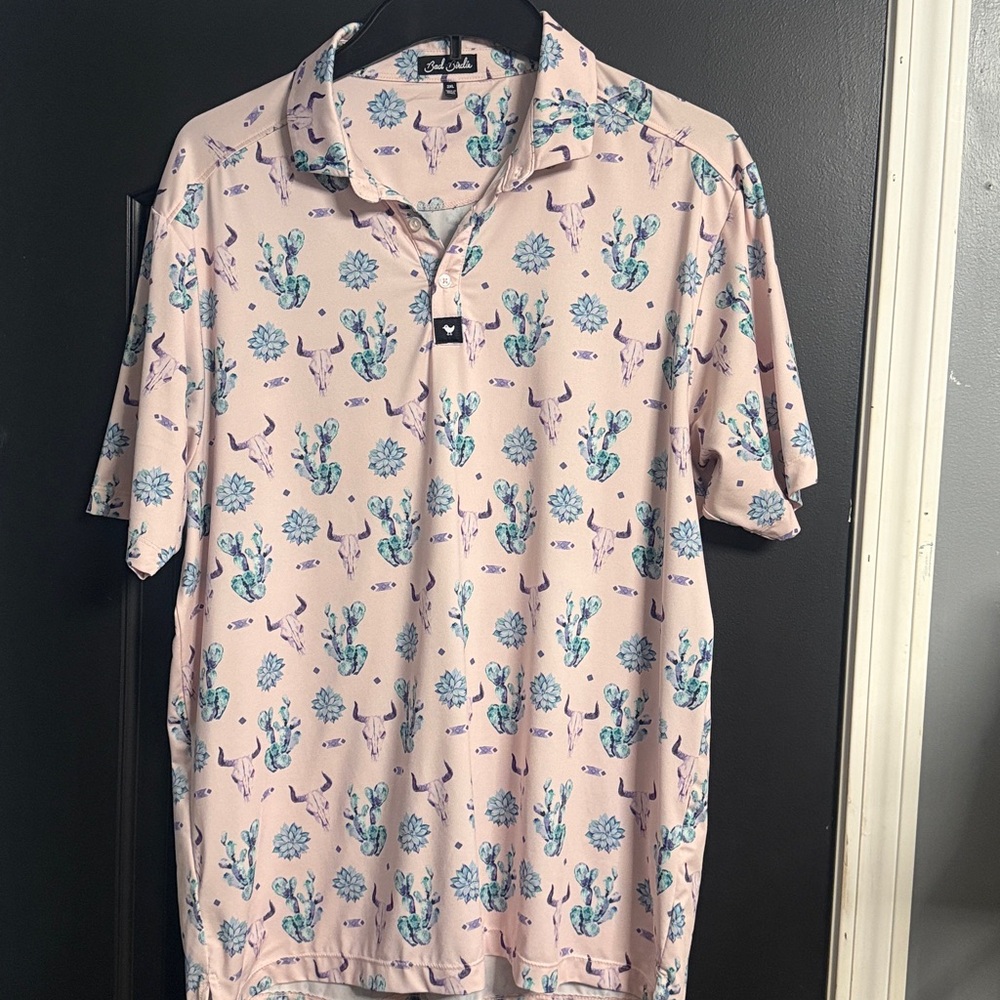 Bad Birdie Cactus Print Polo Shirt